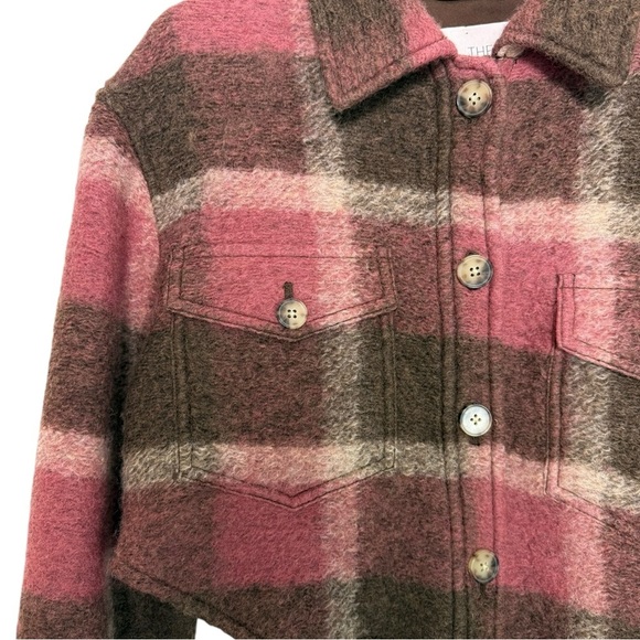 Aritzia Wilfred The Ganna Cropped Shacket Size Small Wool Brown Pink Plaid - Picture 4 of 10